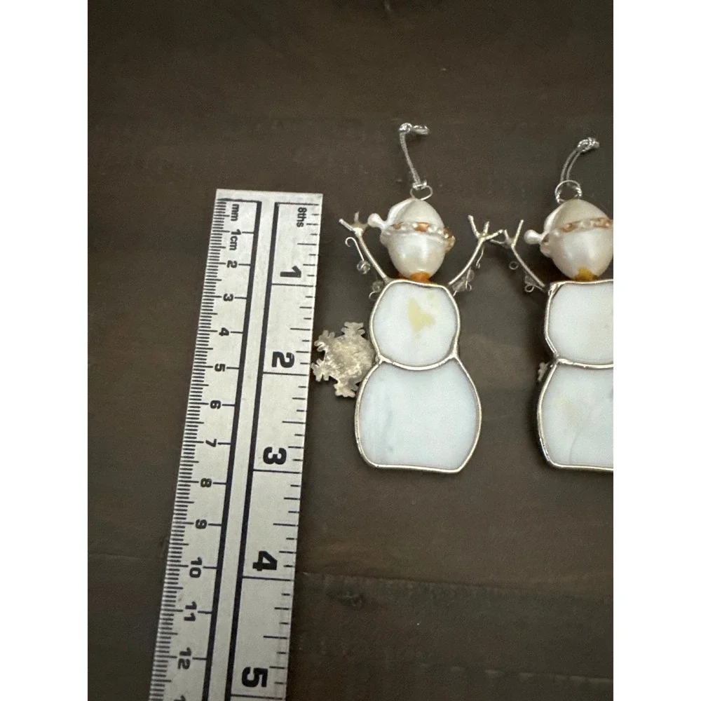 Stained Glass Snowman Ornaments Set of 2   Best Grandma and Best Grandpa Silver